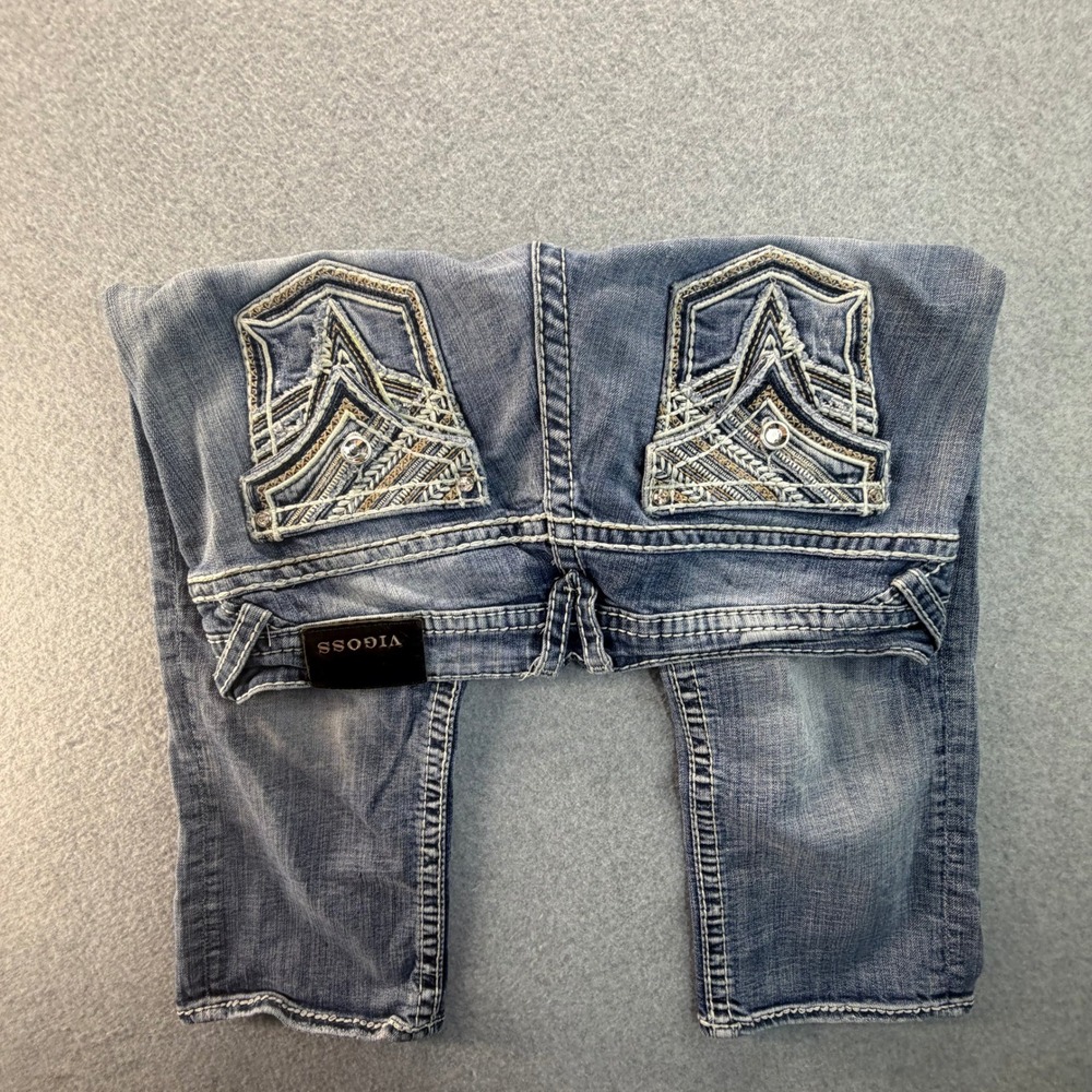 Vigoss The New York Capri Jeans Medium Wash Embellished Bling Pockets Blue 32x21